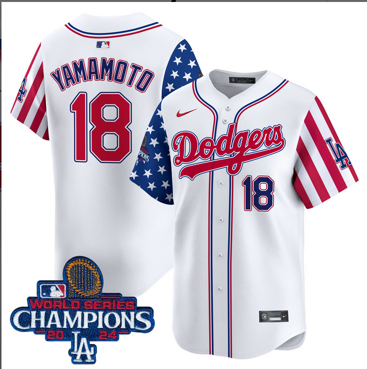 Men MLB Los Angeles Dodgers #18 Yamamoto American Style white 2024 World Series Champions  Limited Jersey